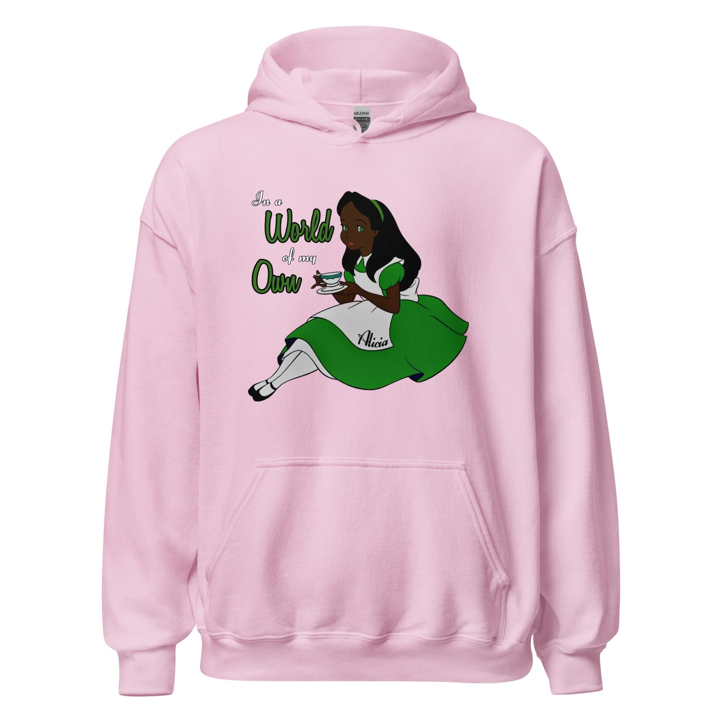 adult unisex cartoon theme hoodie by PineZai Company pink front view