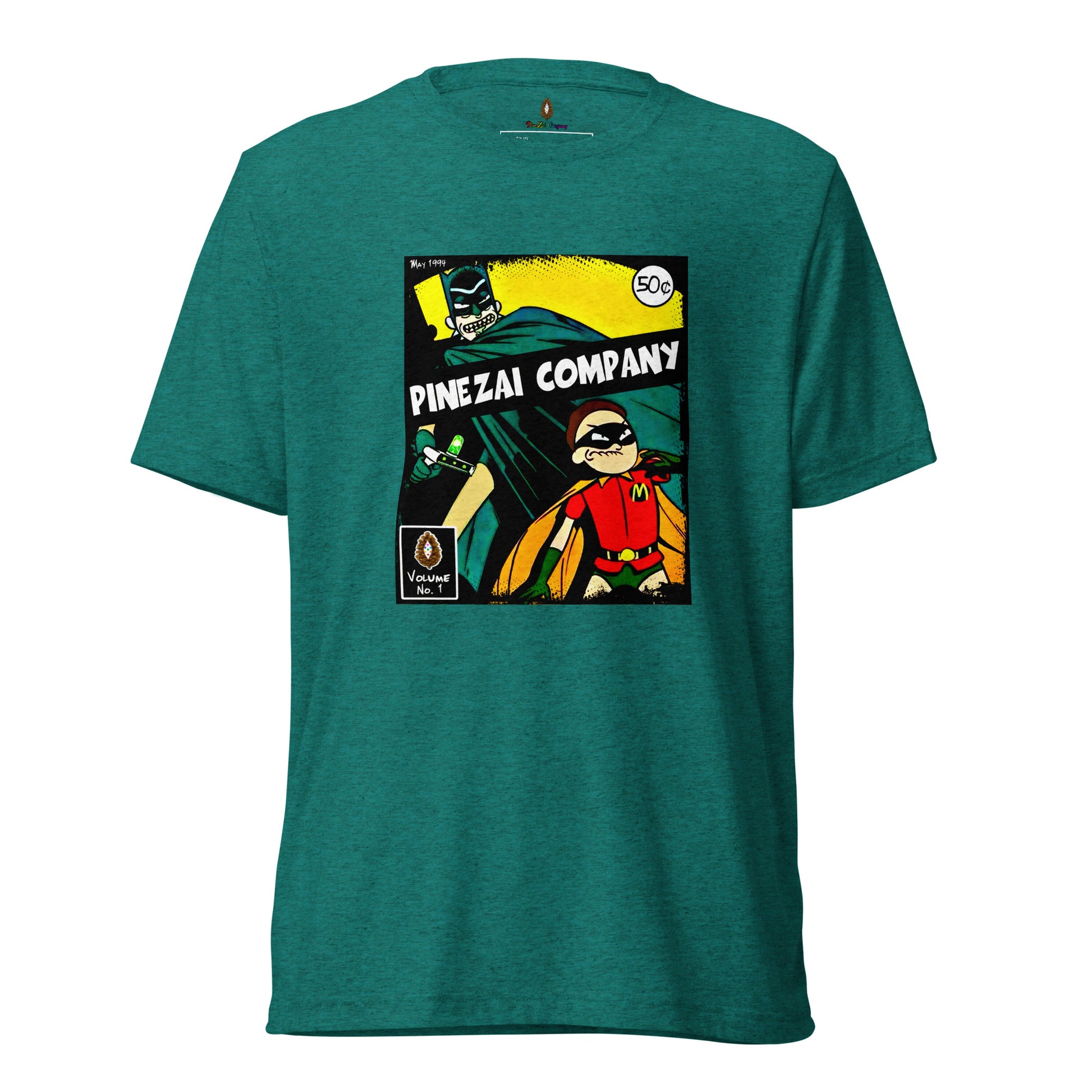 adult unisex green comic book style t-shirt by PineZai Company front view