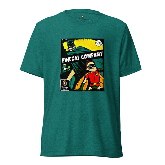 adult unisex green comic book style t-shirt by PineZai Company front view