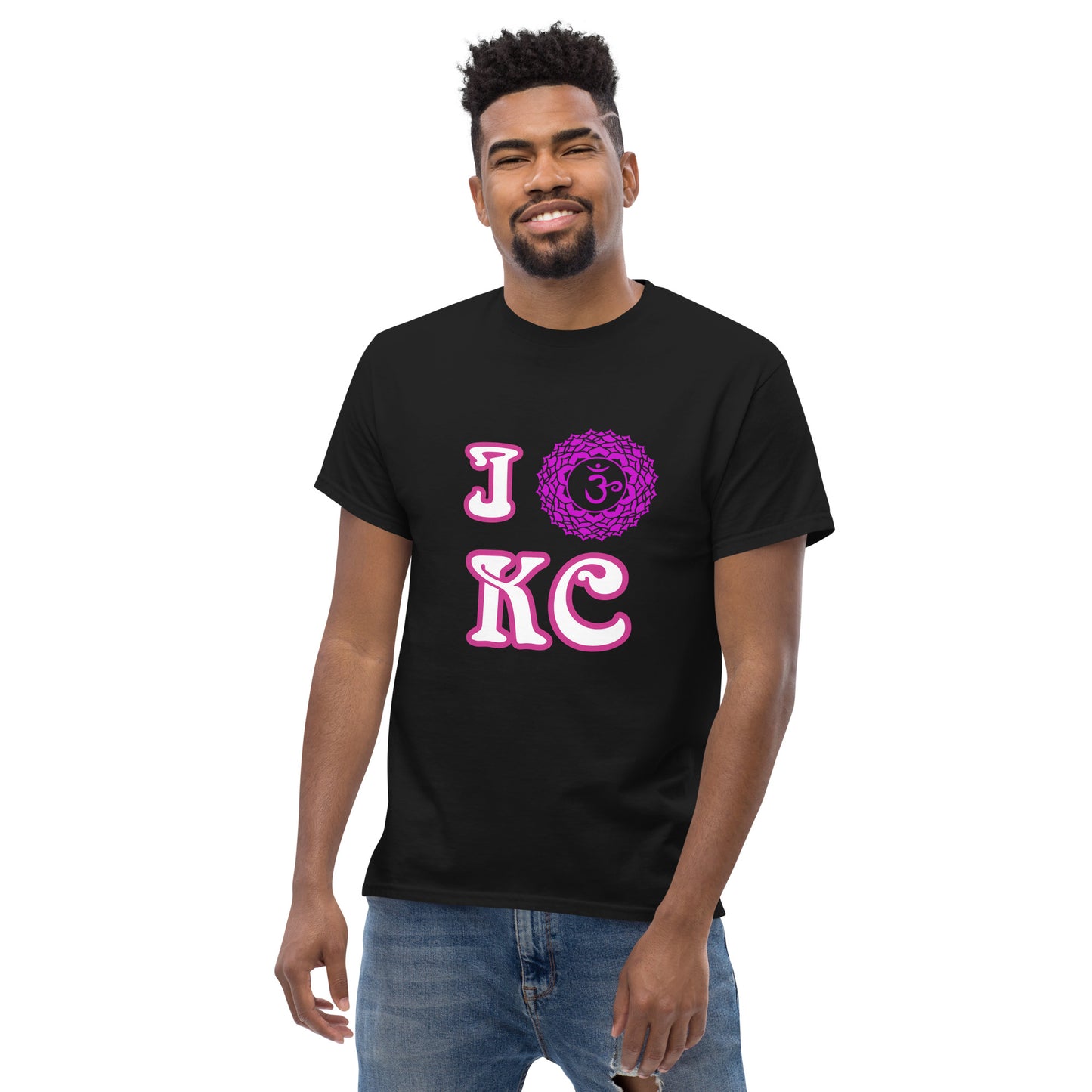 adult men's black and pink crown chakra Kansas City t-shirt by PineZai Company front view 2