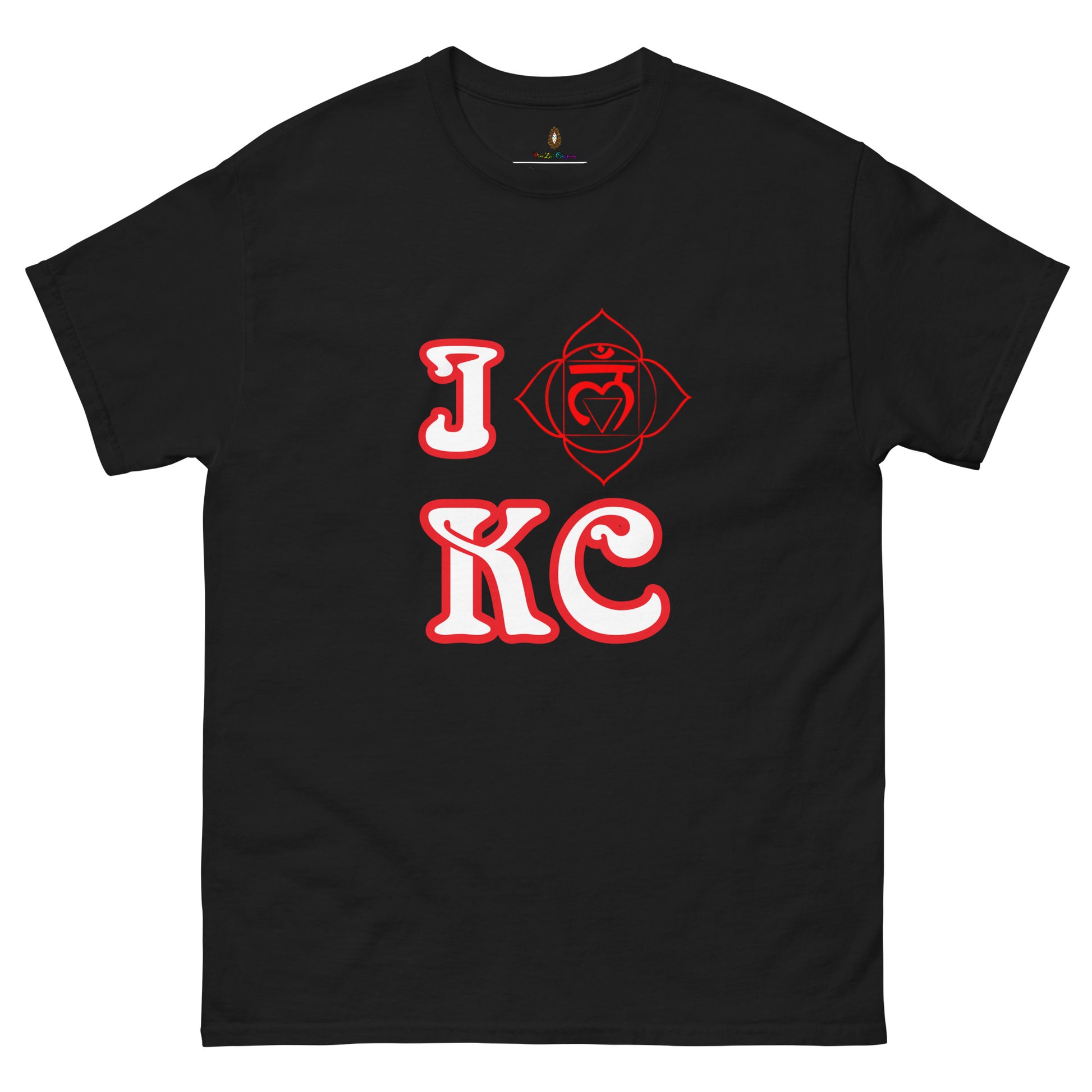 adult men's black and red root chakra Kansas City t-shirt by PineZai Company front view