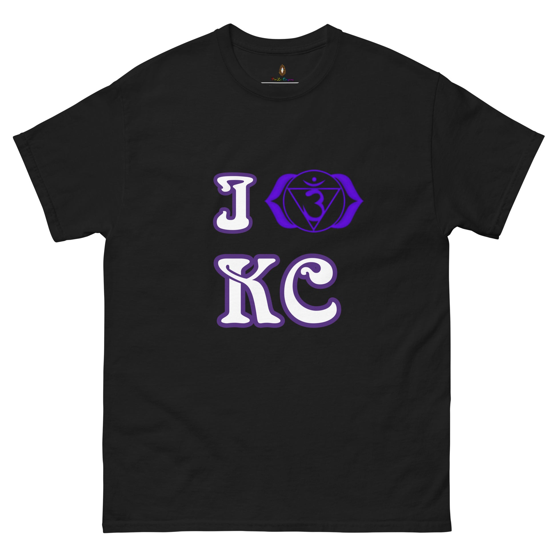 adult men's black and purple third eye chakra Kansas City t-shirt by PineZai Company front view