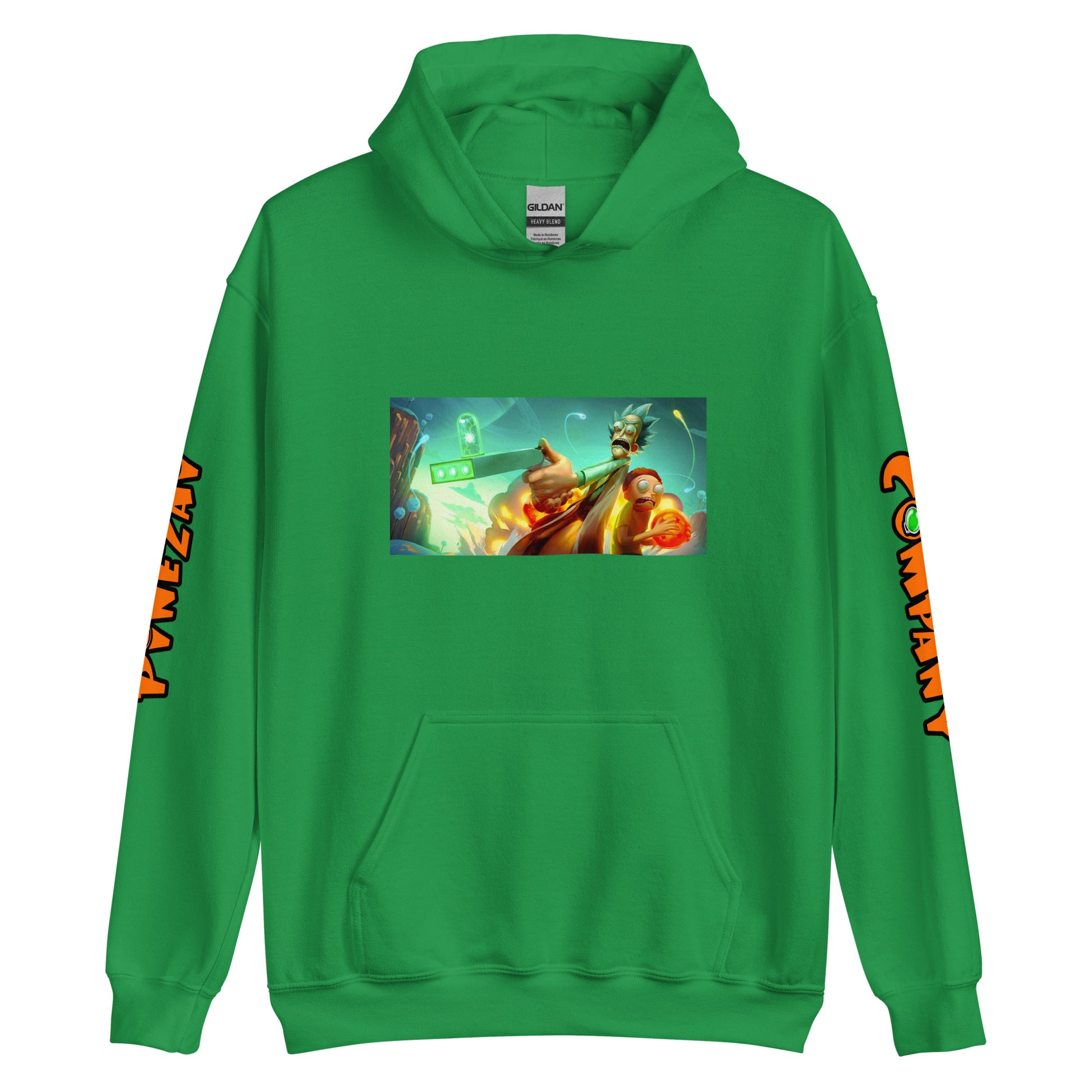 adult unisex green cartoon theme hoodie by PineZai Company front view