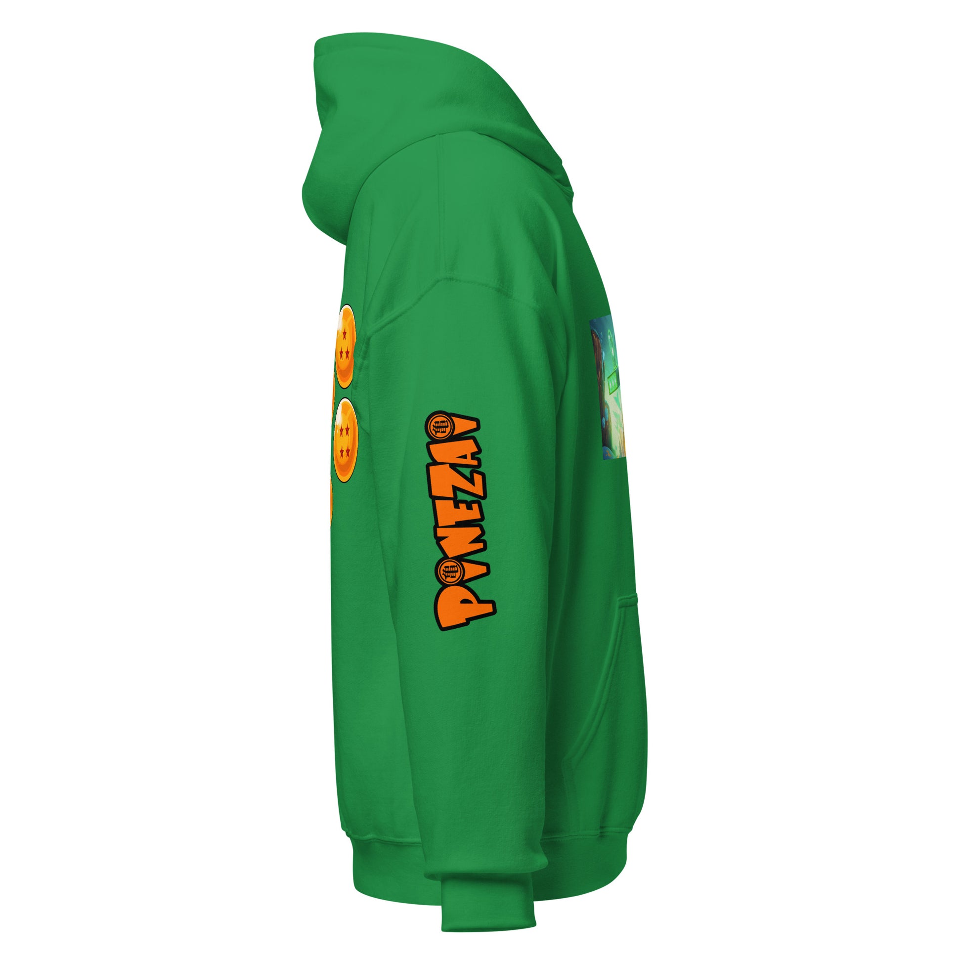 adult unisex green cartoon theme hoodie by PineZai Company right view
