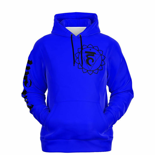 adult unisex blue throat chakra hoodie by PineZai Company front view
