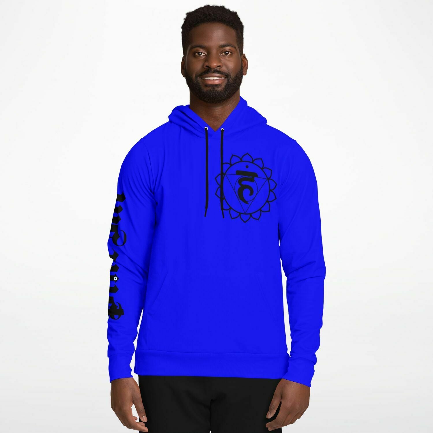 adult unisex blue throat chakra hoodie by PineZai Company male front view