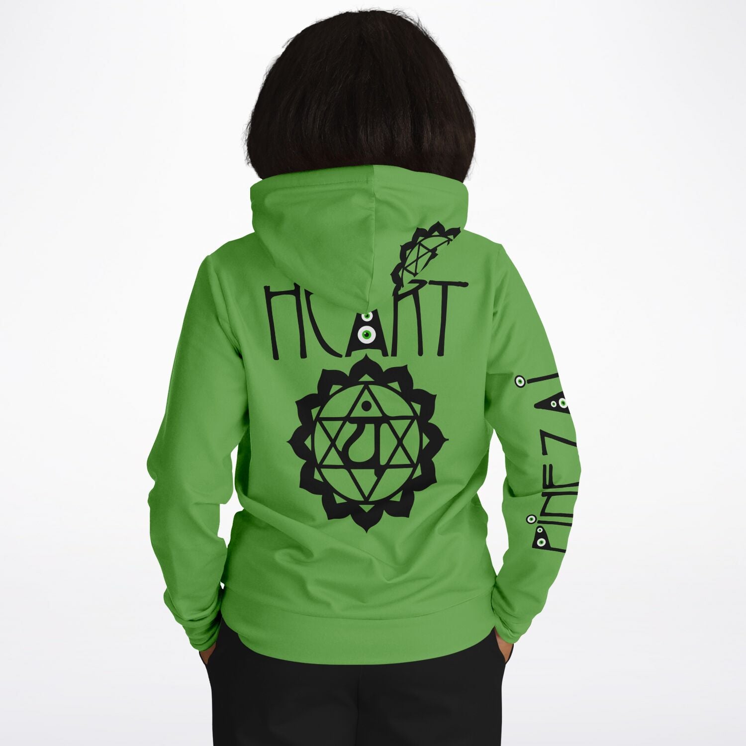 adult unisex green heart chakra hoodie by PineZai Company female back view