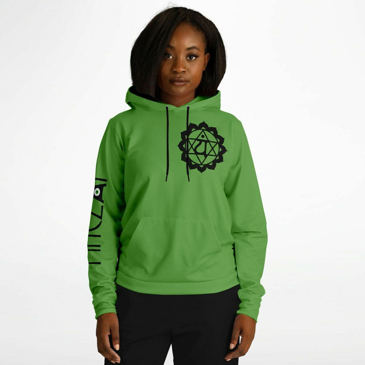 adult unisex green heart chakra hoodie by PineZai Company female front view