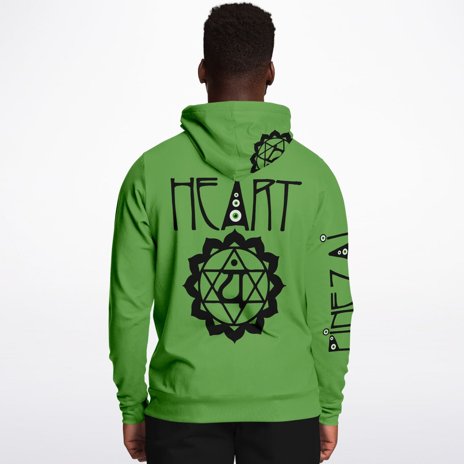 adult unisex green heart chakra hoodie by PineZai Company male back view