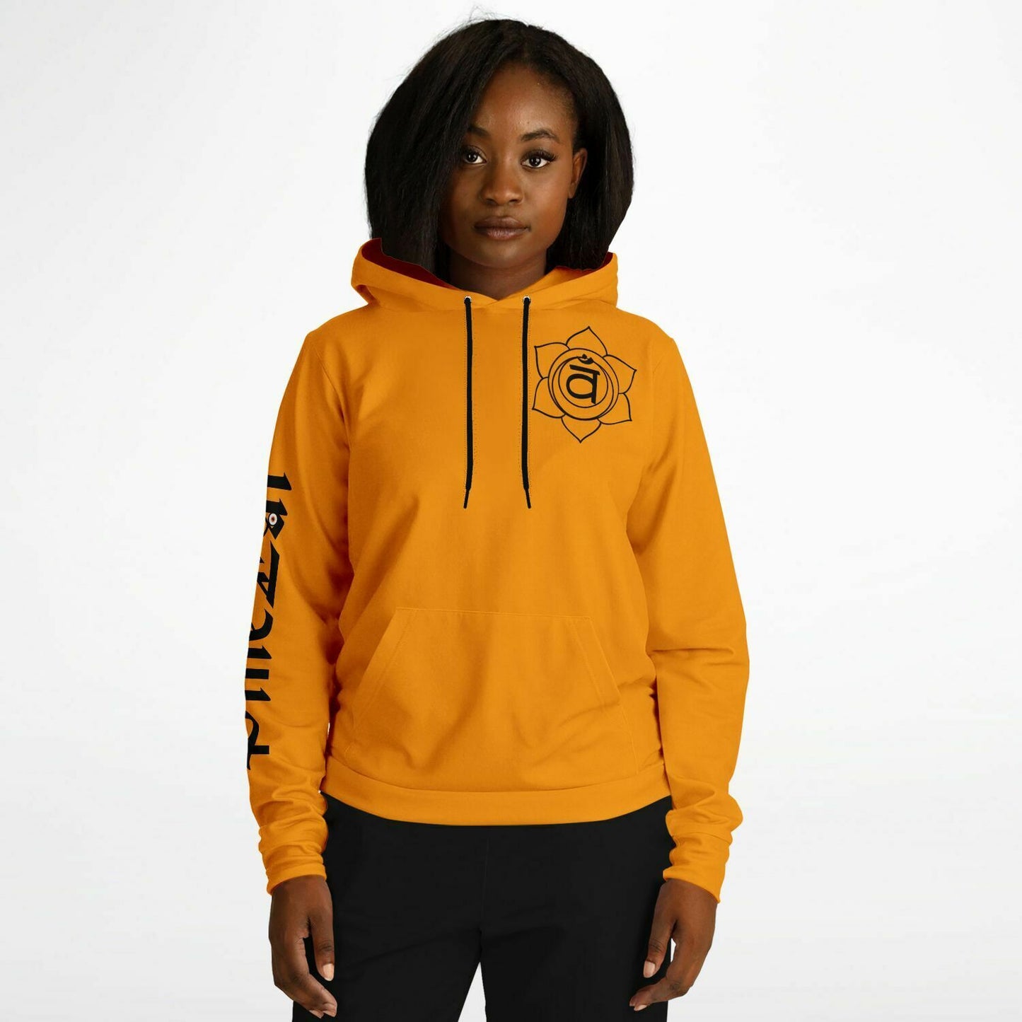 adult unisex orange sacral chakra hoodie by PineZai Company female front view