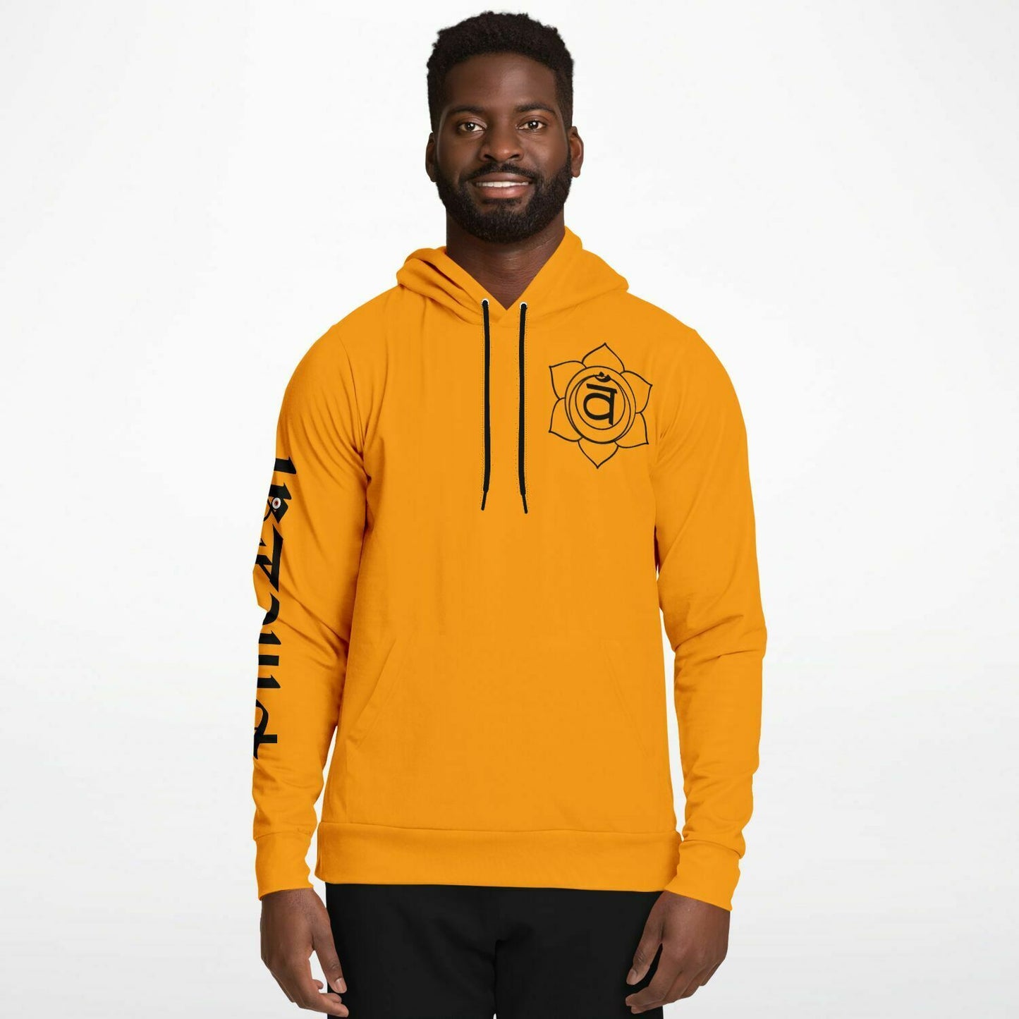 adult unisex orange sacral chakra hoodie by PineZai Company male front view