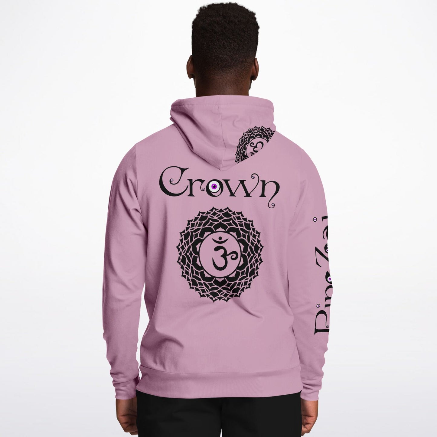 adult unisex pink crown chakra hoodie by PineZai Company male back view