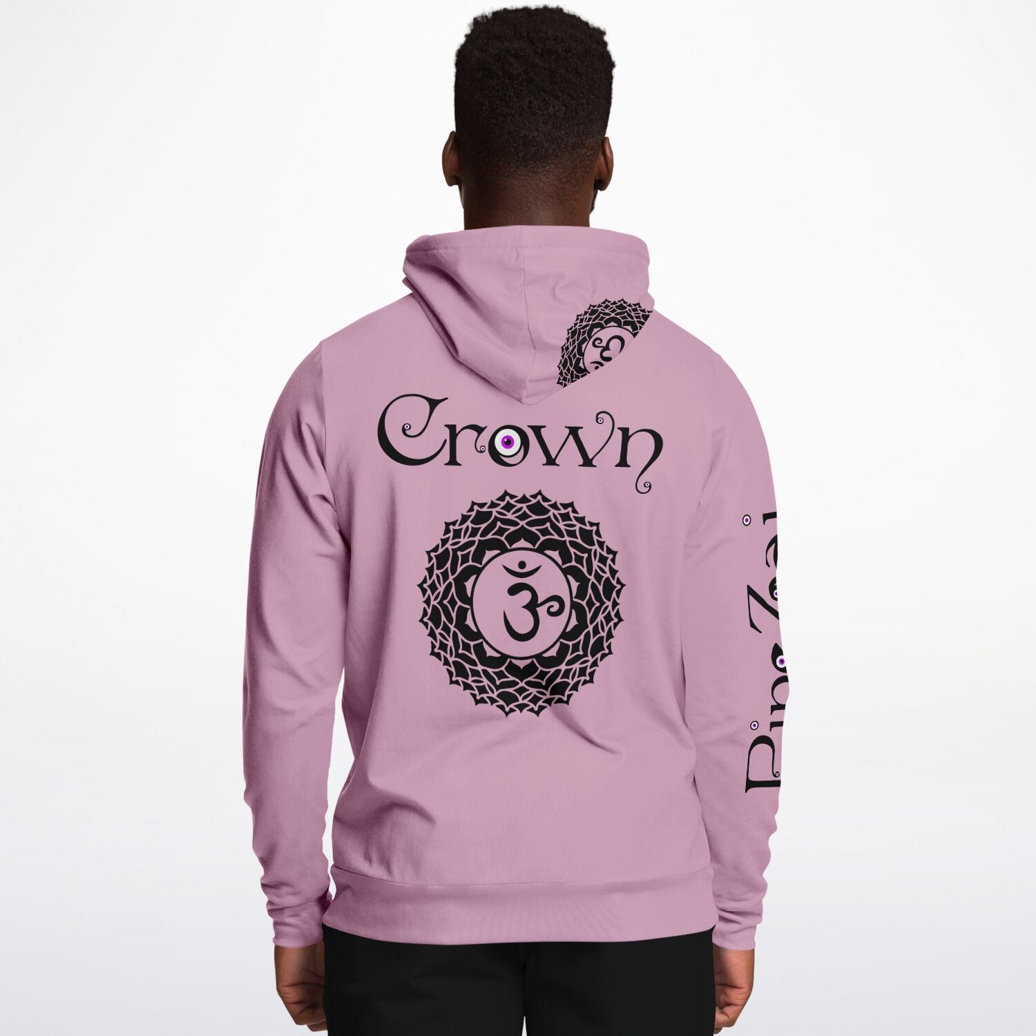 adult unisex pink crown chakra hoodie by PineZai Company male back view