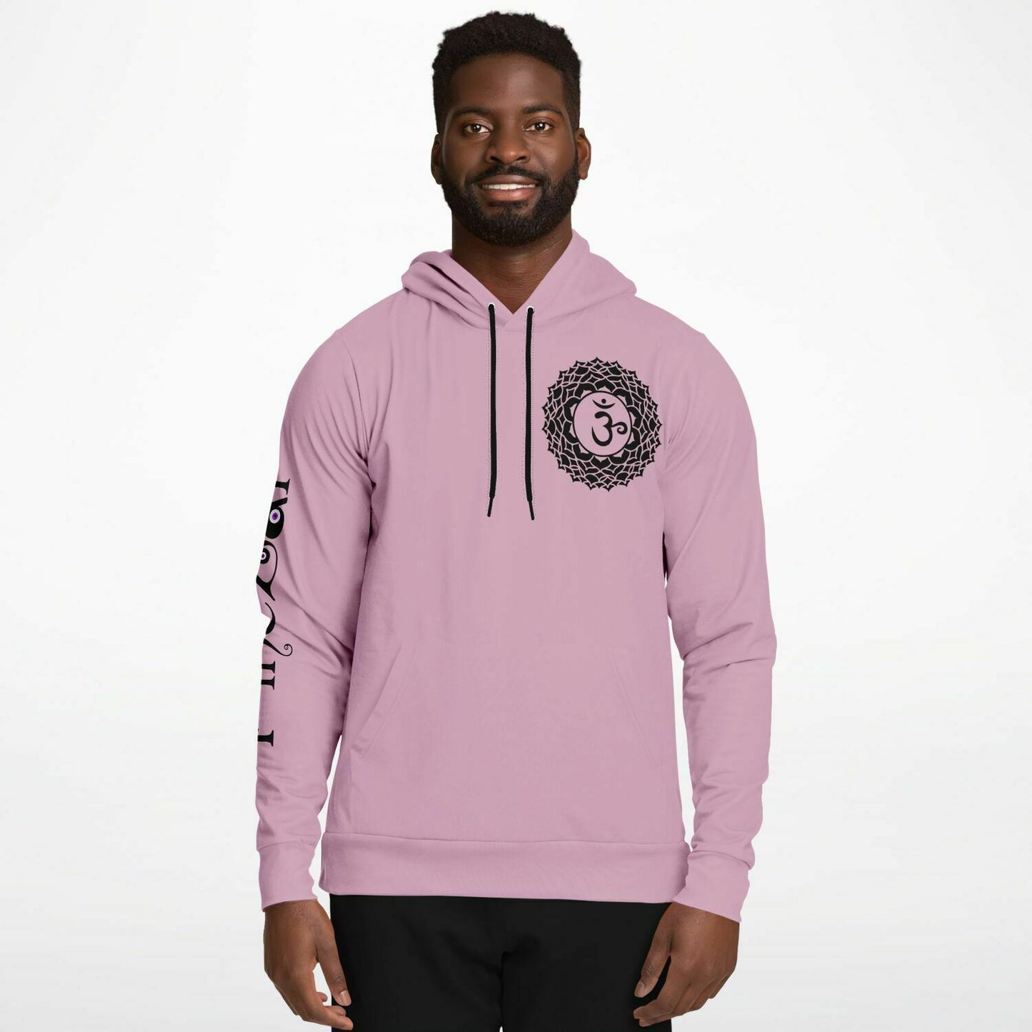 adult unisex pink crown chakra hoodie by PineZai Company male front view