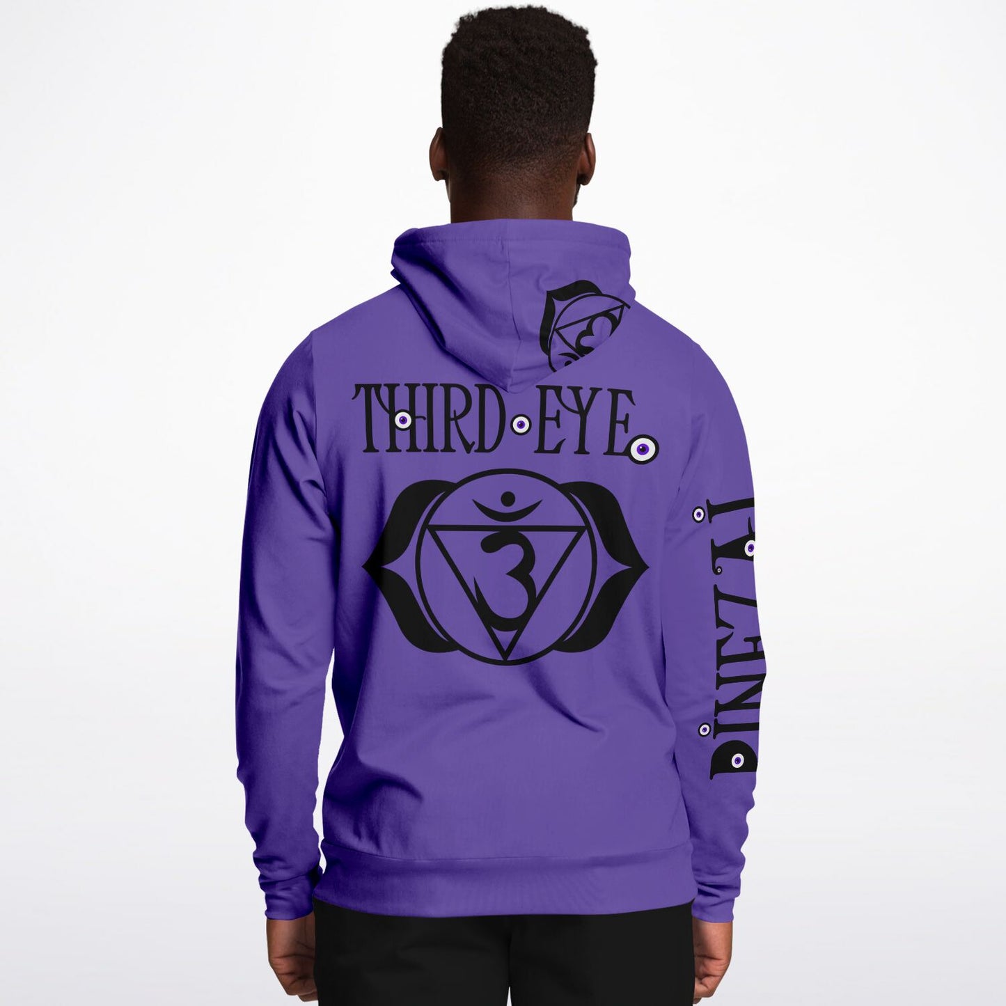 adult unisex purple third eye chakra hoodie by PineZai Company male back view