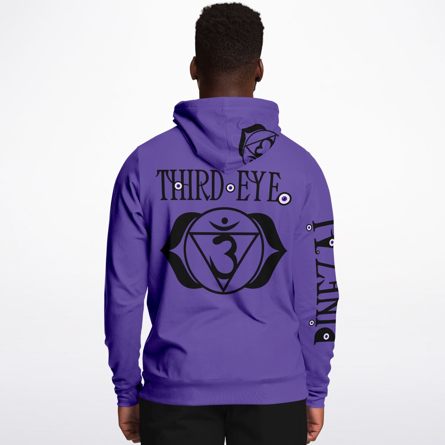 adult unisex purple third eye chakra hoodie by PineZai Company male back view