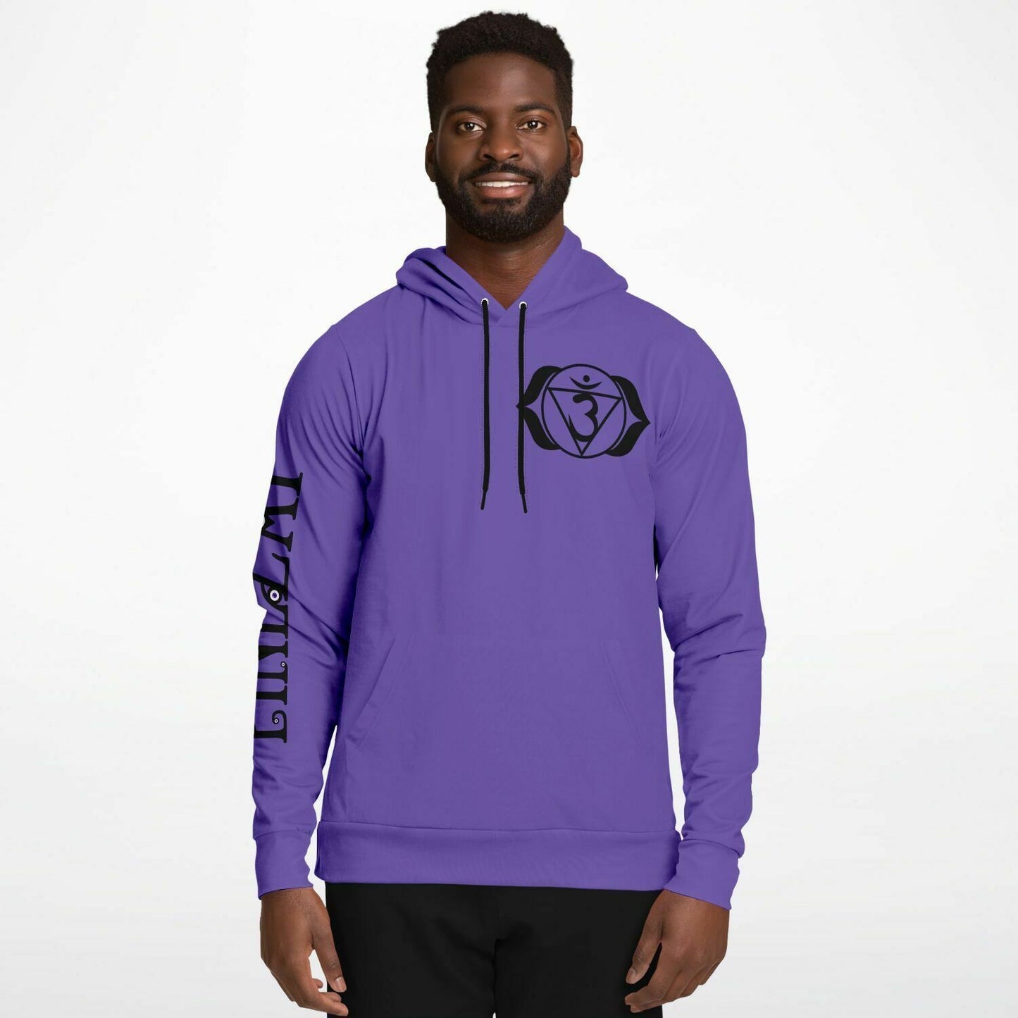 adult unisex purple third eye chakra hoodie by PineZai Company male front view