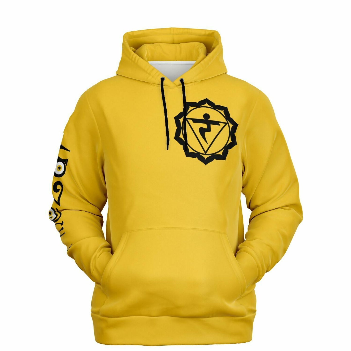 adult unisex yellow solar chakra hoodie by PineZai Company front view