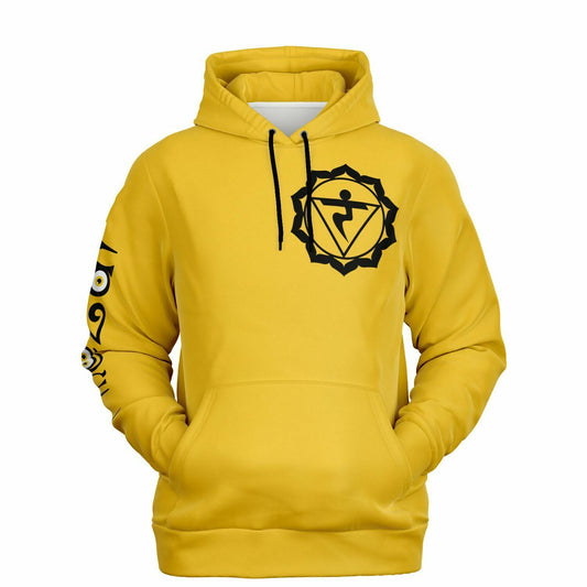 adult unisex yellow solar chakra hoodie by PineZai Company front view