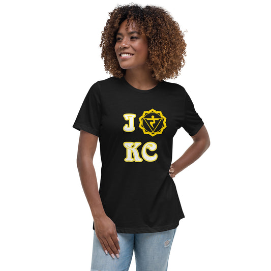 adult women's black and yellow solar chakra Kansas City t-shirt by PineZai Company front view