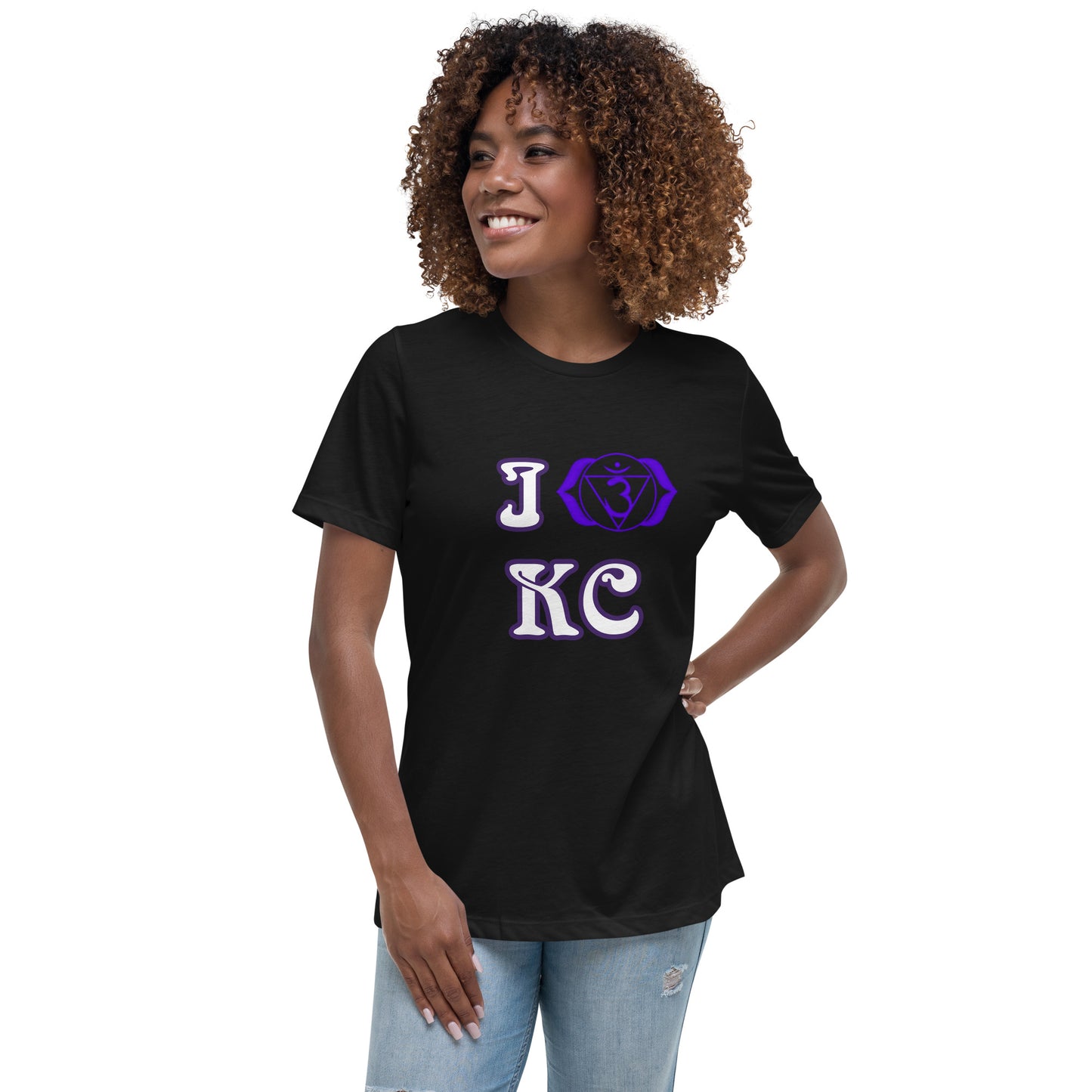 adult women's black and purple third eye chakra Kansas City t-shirt by PineZai Company front view