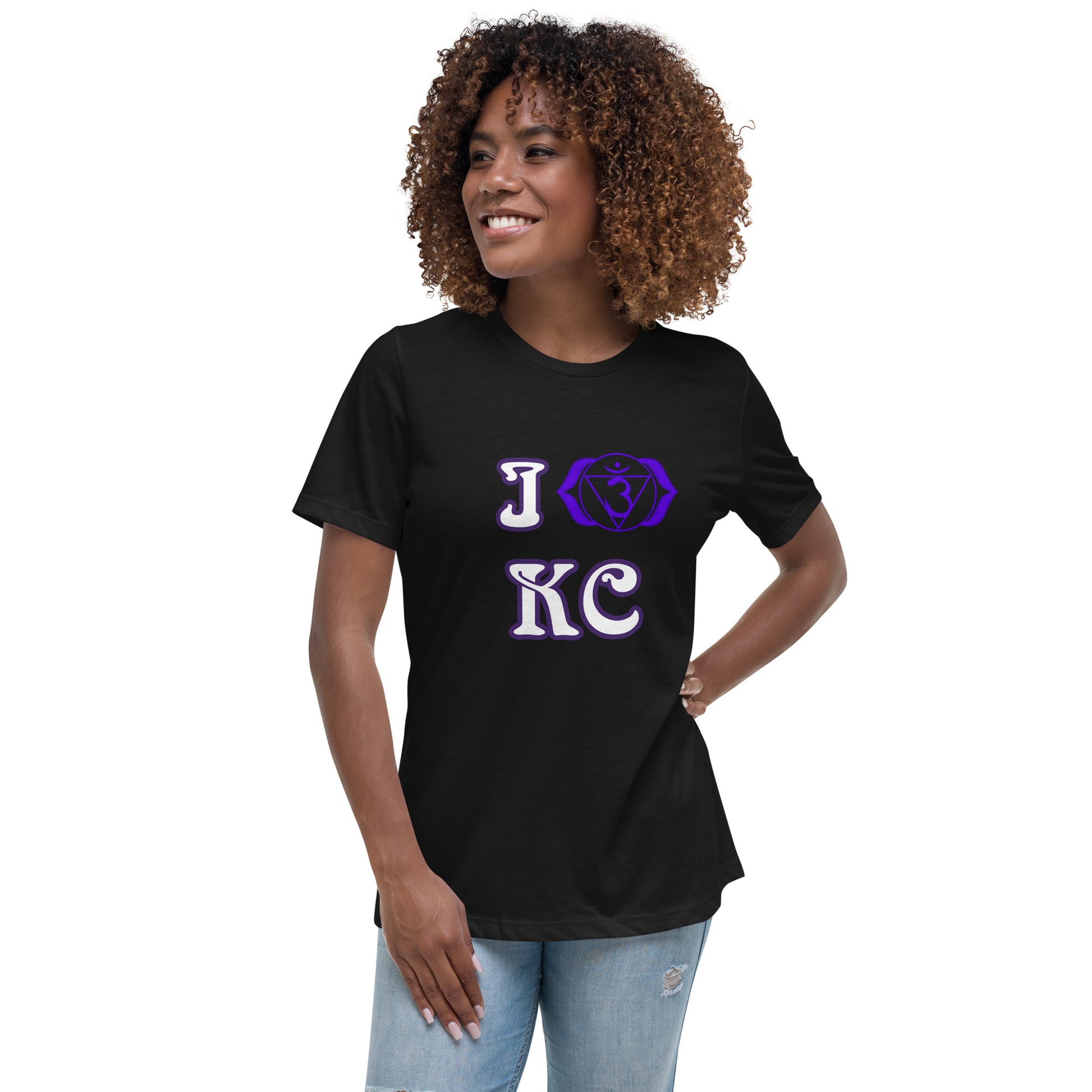 adult women's black and purple third eye chakra Kansas City t-shirt by PineZai Company front view